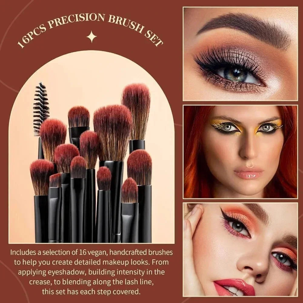 Jessup Eye Brushes Set,  Vegan Makeup Brushes 16pcs Premium Synthetic Black T272 - Picture 2 of 9